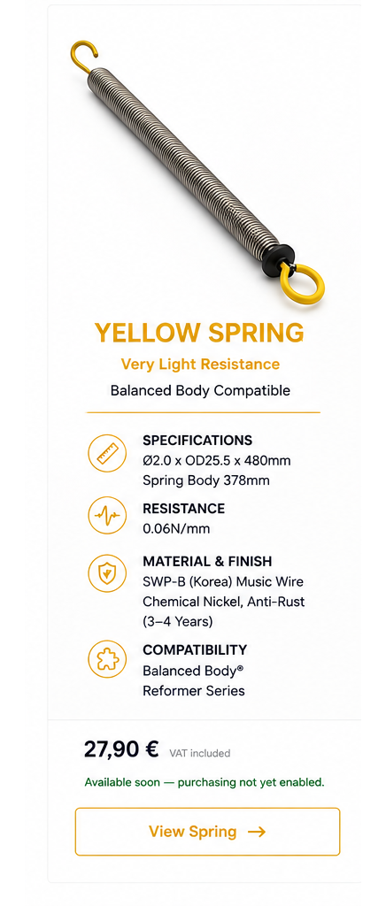 Yellow Balanced Body compatible Reformer replacement spring
